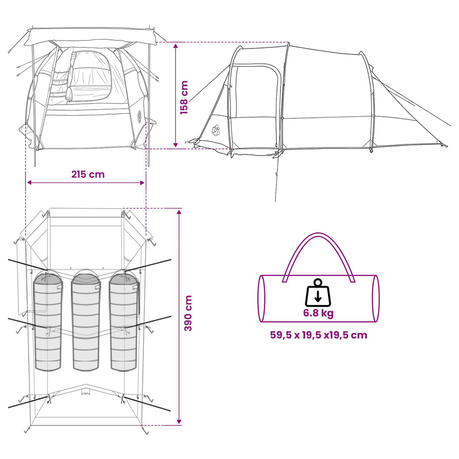 Tunneltent Grijs en Oranje 390 x 215 x 152 cm