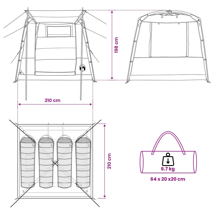 Partytent Blauw 4-persoons 185T Polyester met PU Coating