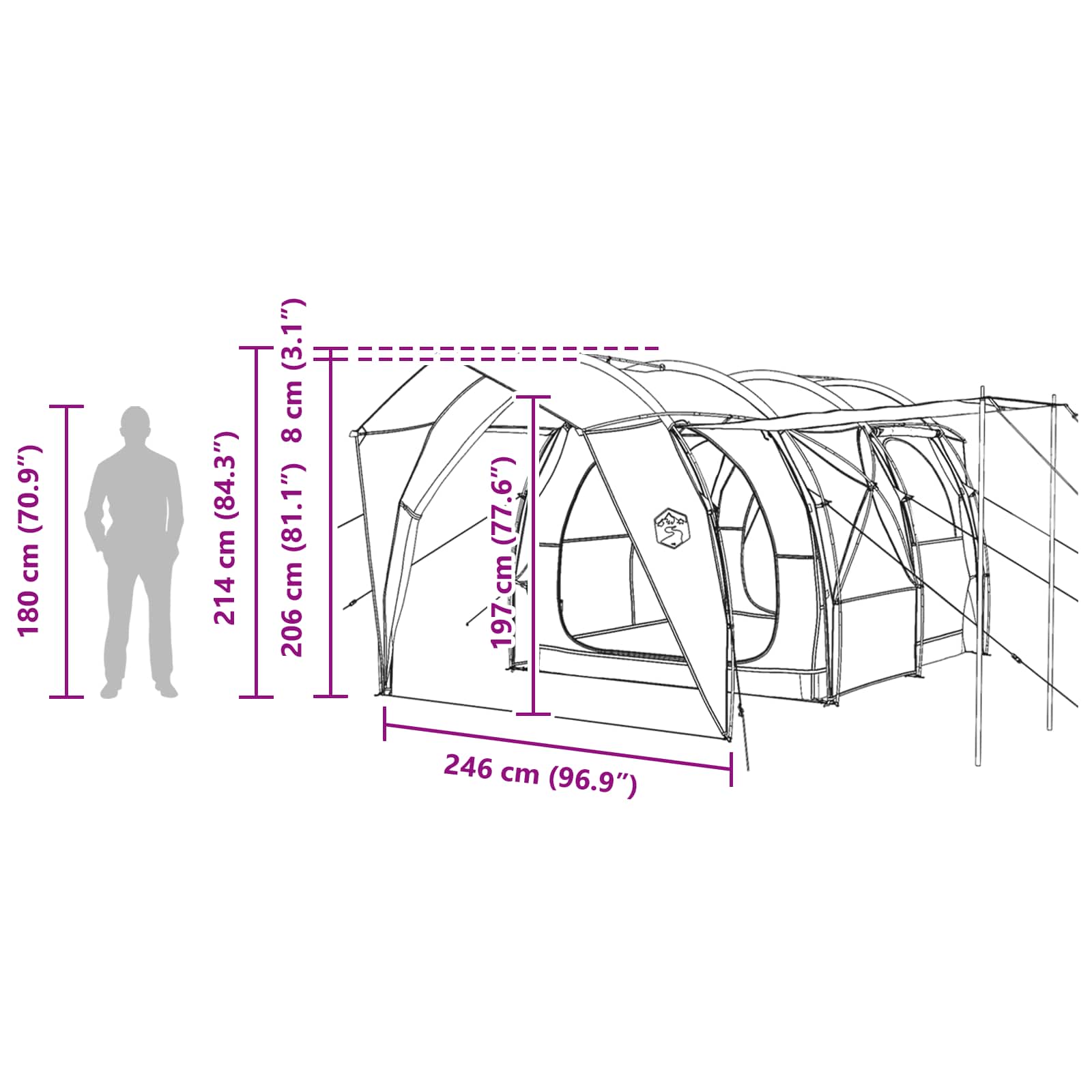 Tunneltent Blauw 382 x 262 x 214 cm