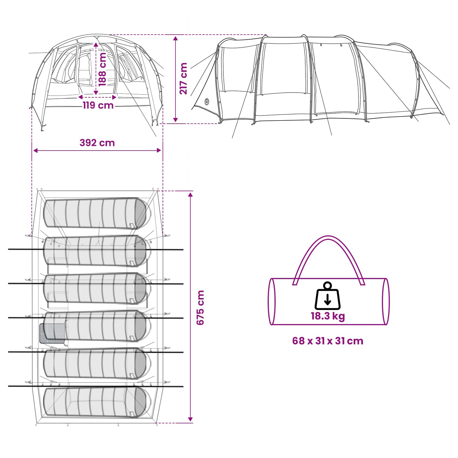 Tunneltent Groen 675 x 392 x 210 cm
