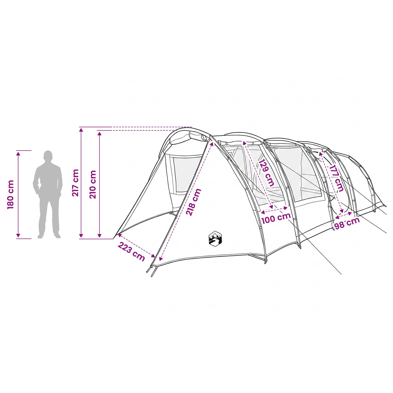 Tunneltent Grijs en Oranje 675 x 392 x 210 cm