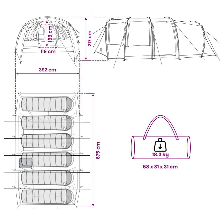 Tunneltent Grijs en Oranje 675 x 392 x 210 cm
