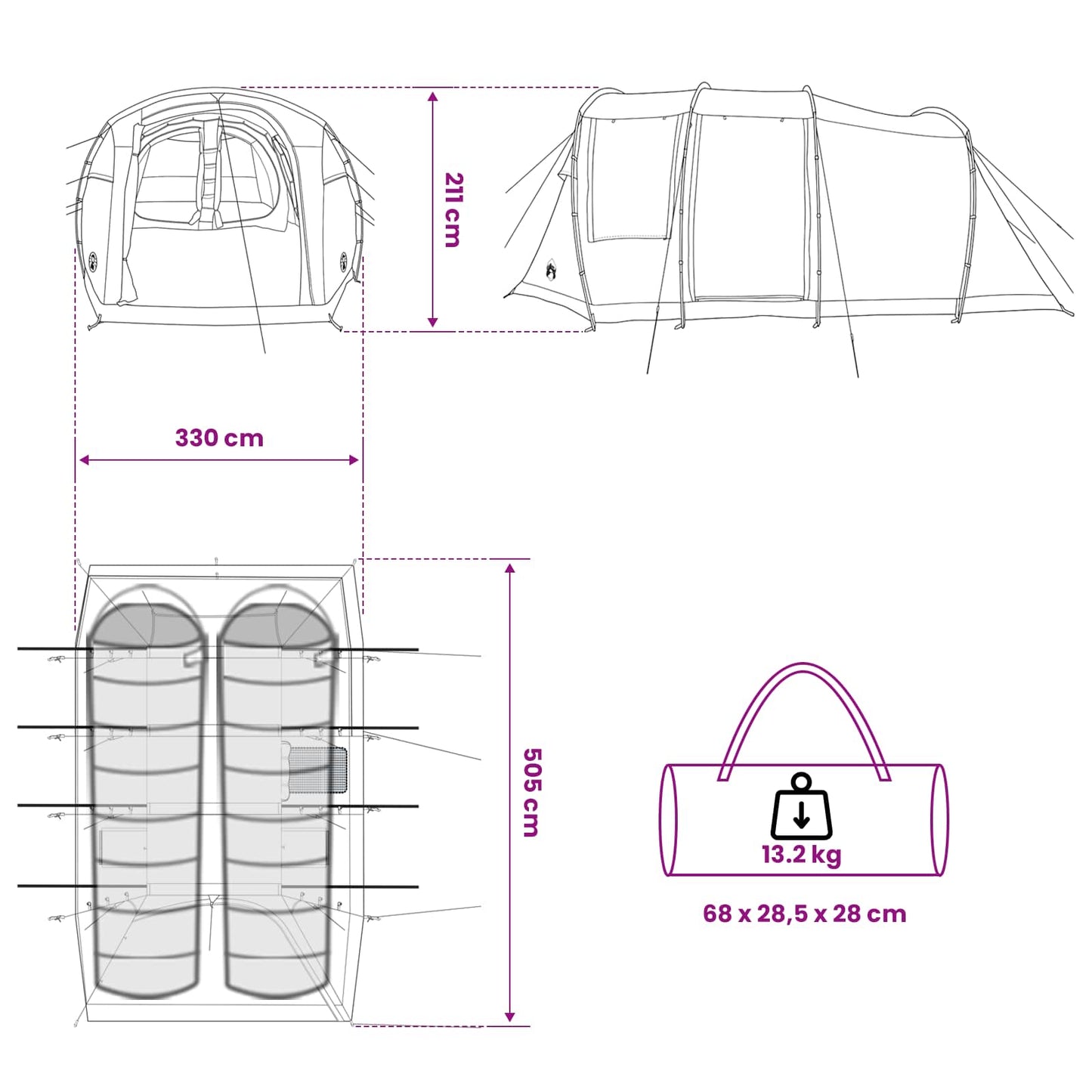 Tunneltent Grijs en Oranje 505 x 330 x 204 cm