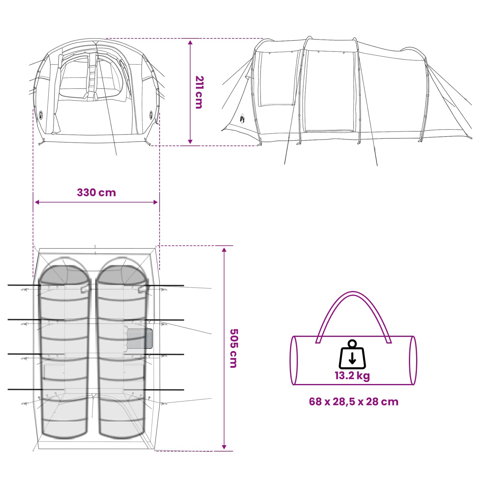 Tunneltent Grijs en Oranje 505 x 330 x 204 cm