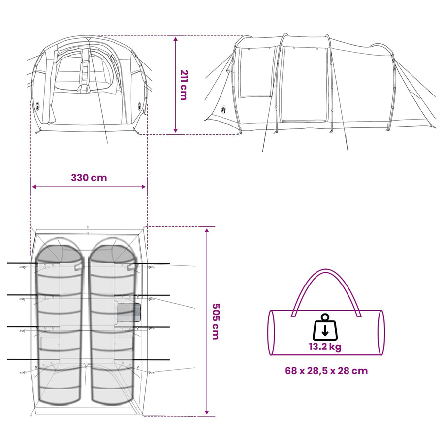 Tunneltent Grijs en Oranje 505 x 330 x 204 cm