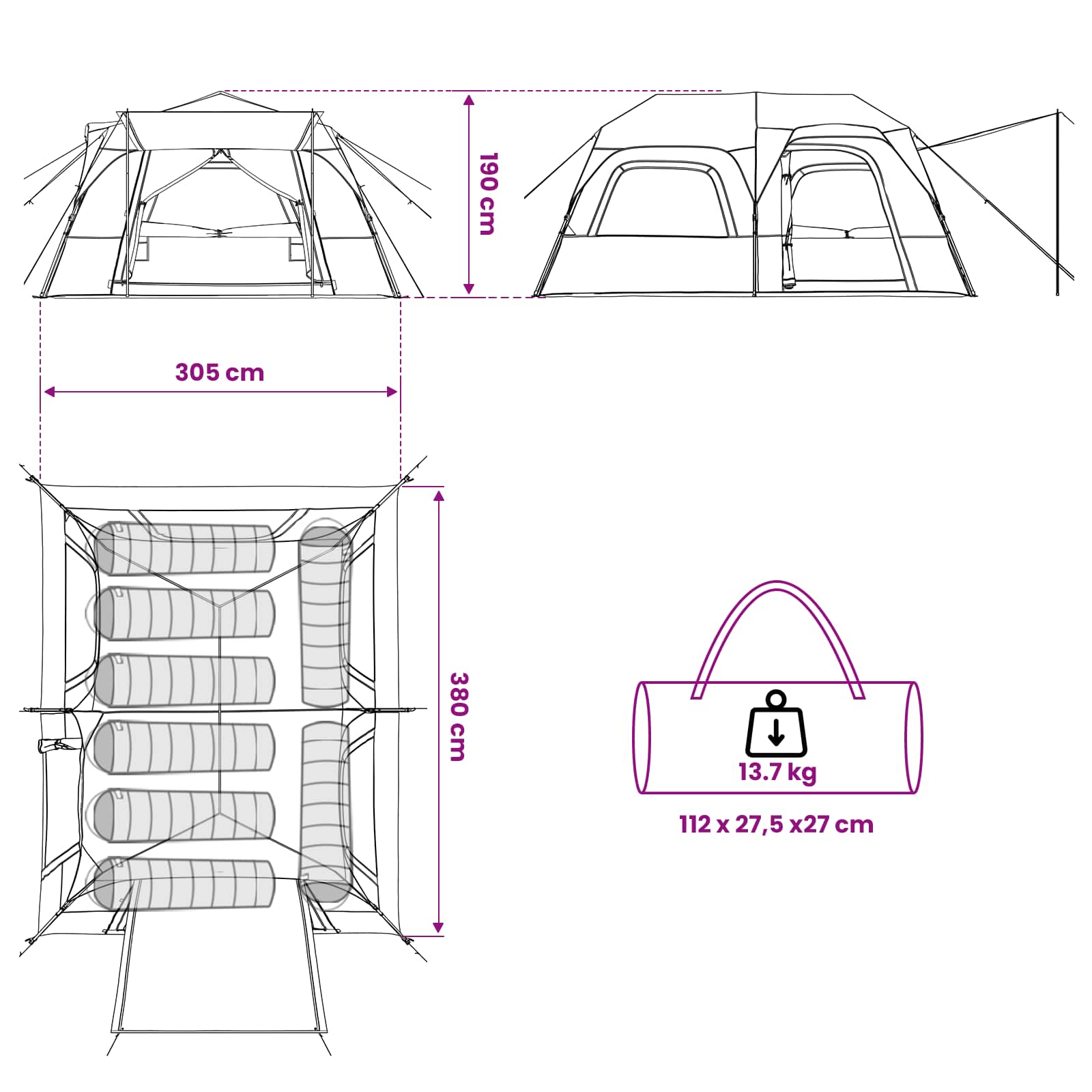 Directe Tent Groen 8-persoons 185T Polyester met PU Coating