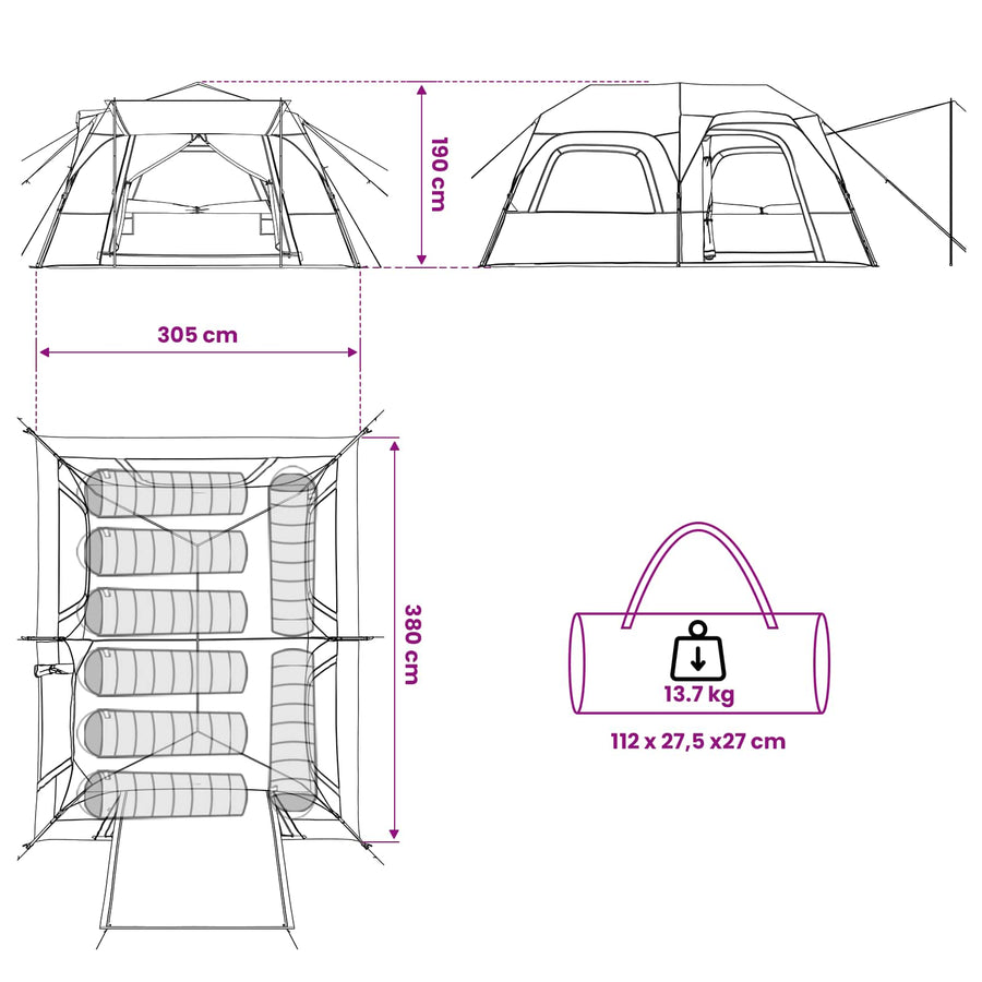 Directe Tent Groen 8-persoons 185T Polyester met PU Coating
