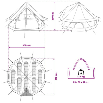 Gezinstent Bruin 8-persoons 185T Polyester met PU Coating