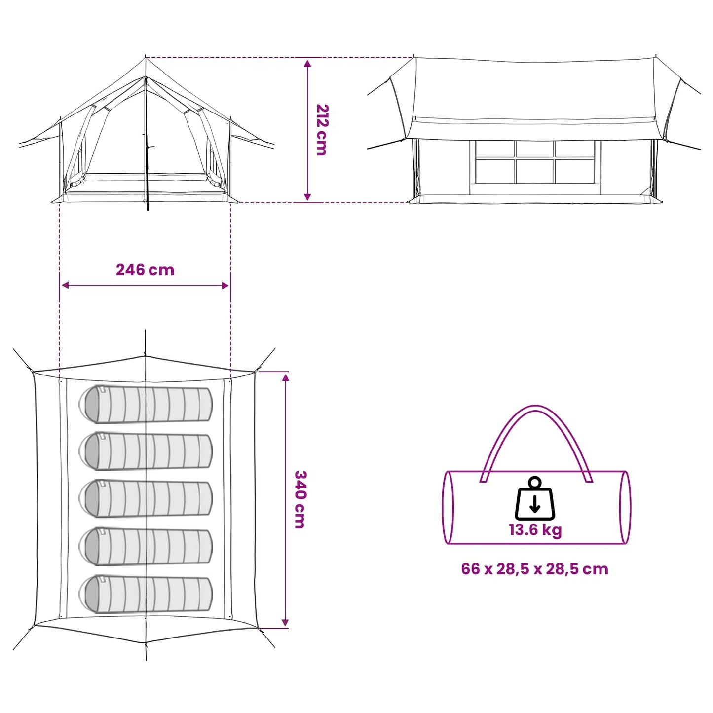 Huisje Tent Legergroen 340 x 246 x 210 cm