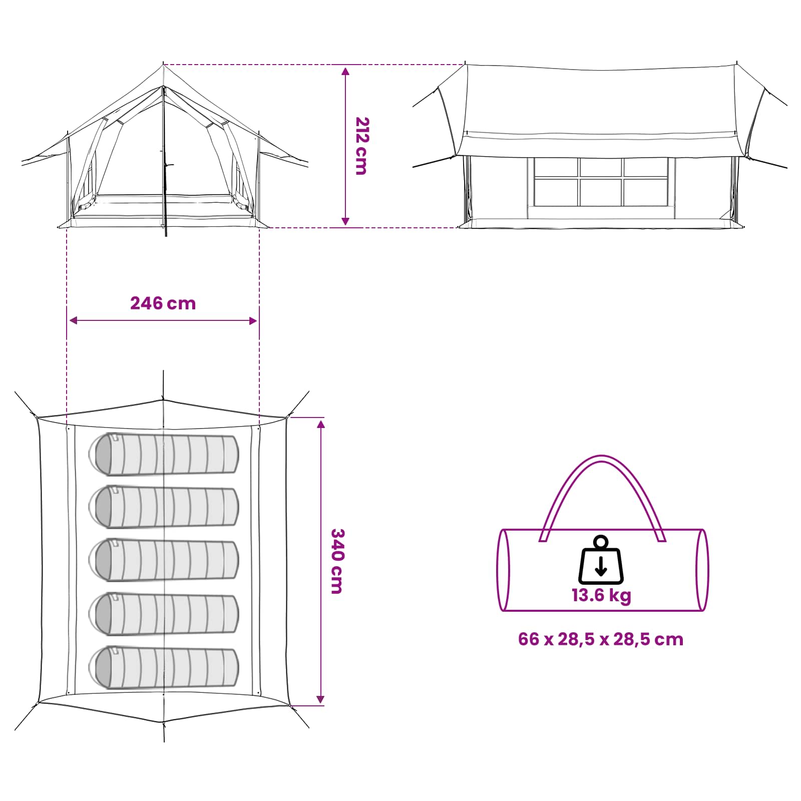 Huisje Tent Legergroen 340 x 246 x 210 cm