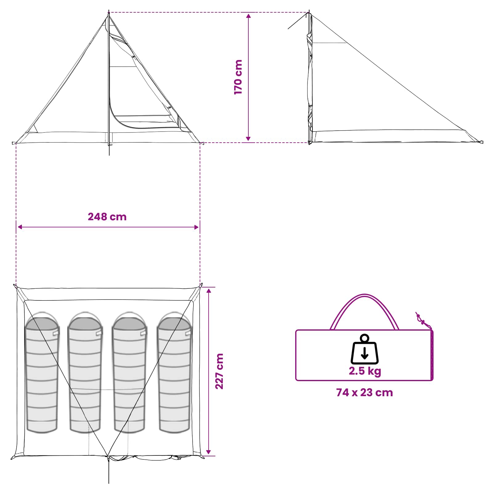 Backpacking Tent Olijfgroen 4-persoons