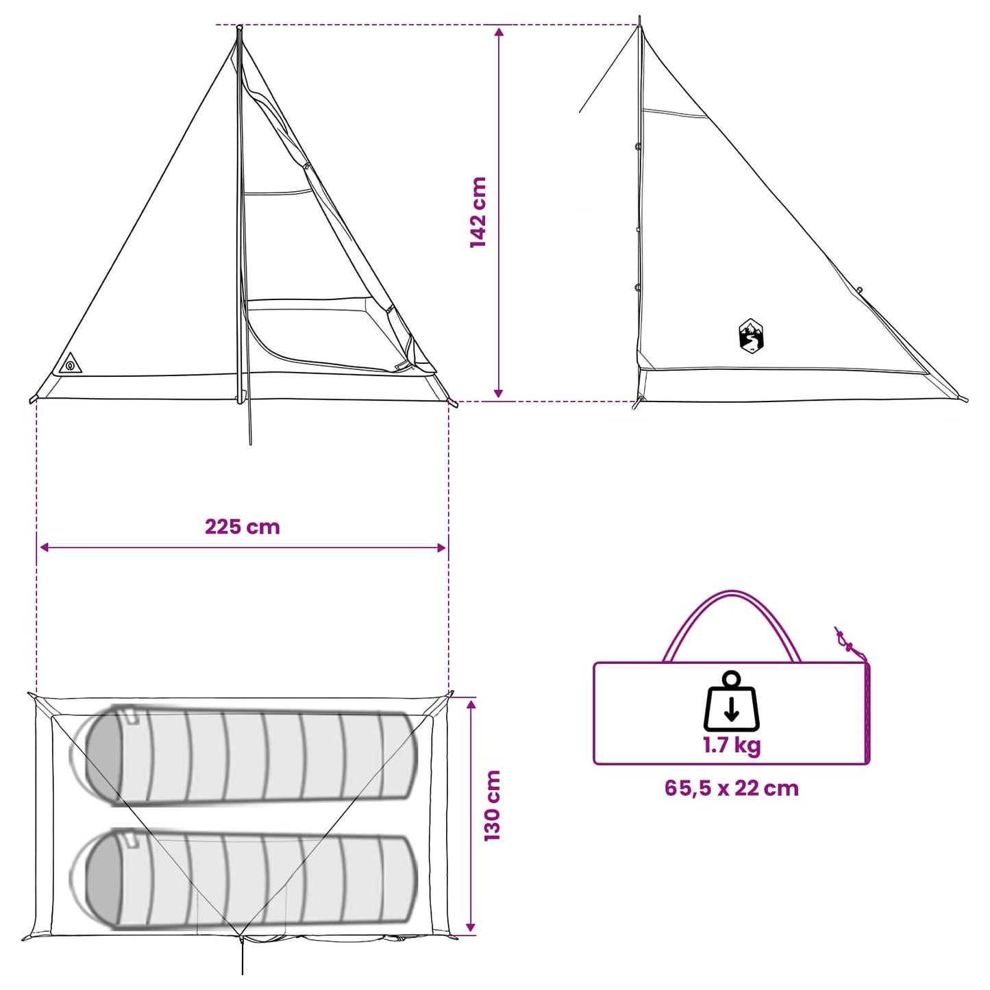 Backpacking Tent Olijfgroen 2-persoons