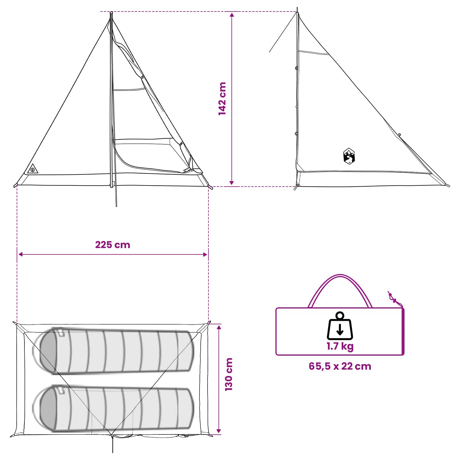 Backpacking Tent Bruin en Grijs 2-persoons