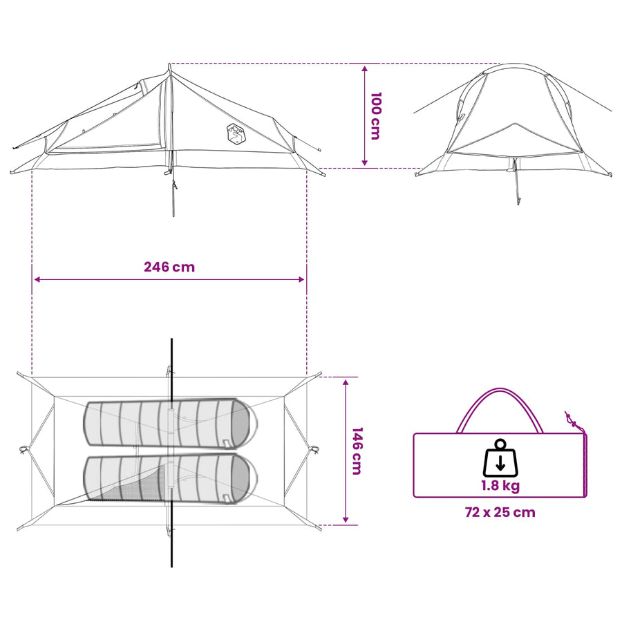 Backpacking Tent Olijfgroen 2-persoons