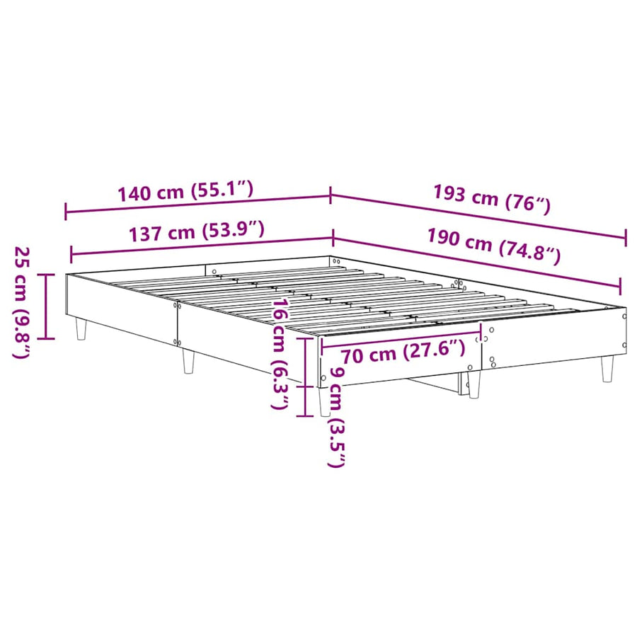 Bedframe Sonoma 137 x 190 cm Bewerkt hout