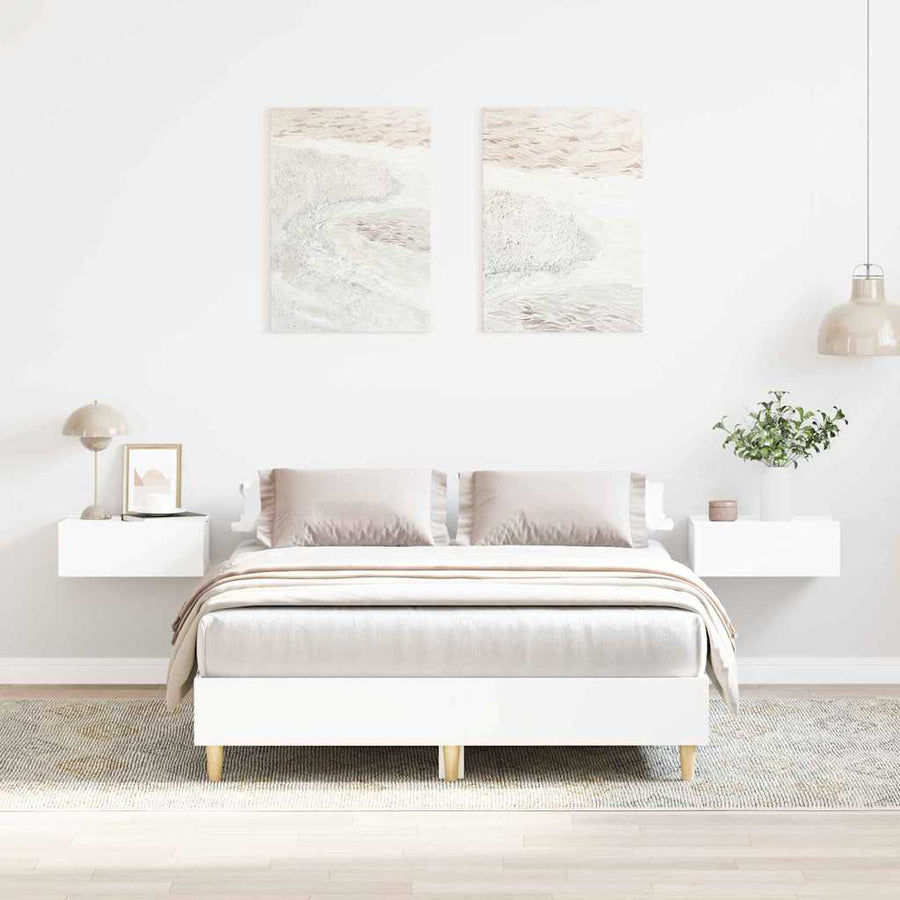 Bedframe Wit 137 x 190 cm Bewerkt hout