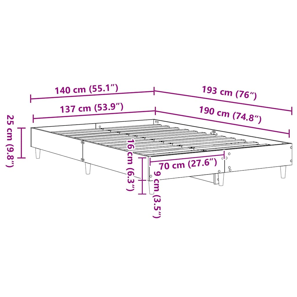 Bedframe Wit 137 x 190 cm Bewerkt hout