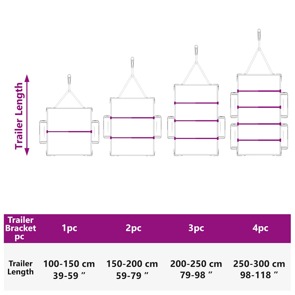 geschikt voor vlak tarpaulin beugel 4 pcs Zilver 130-210 cm
