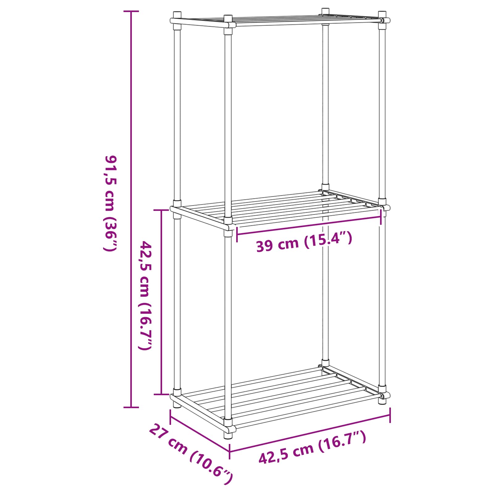 Buisvormige plank met opslag Wit 42,5 x 27 x 91,5 cm Aluminium