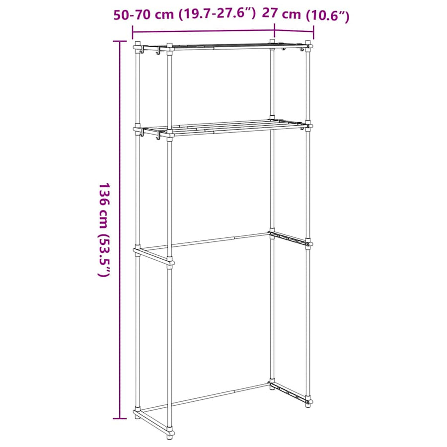 Wasmachineplank met opslag Wit 70 x 27 x 136 cm Aluminium