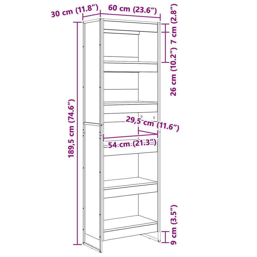Boekenkast 2 pcs Ambachtelijk eiken 80 x 30 x 155 cm