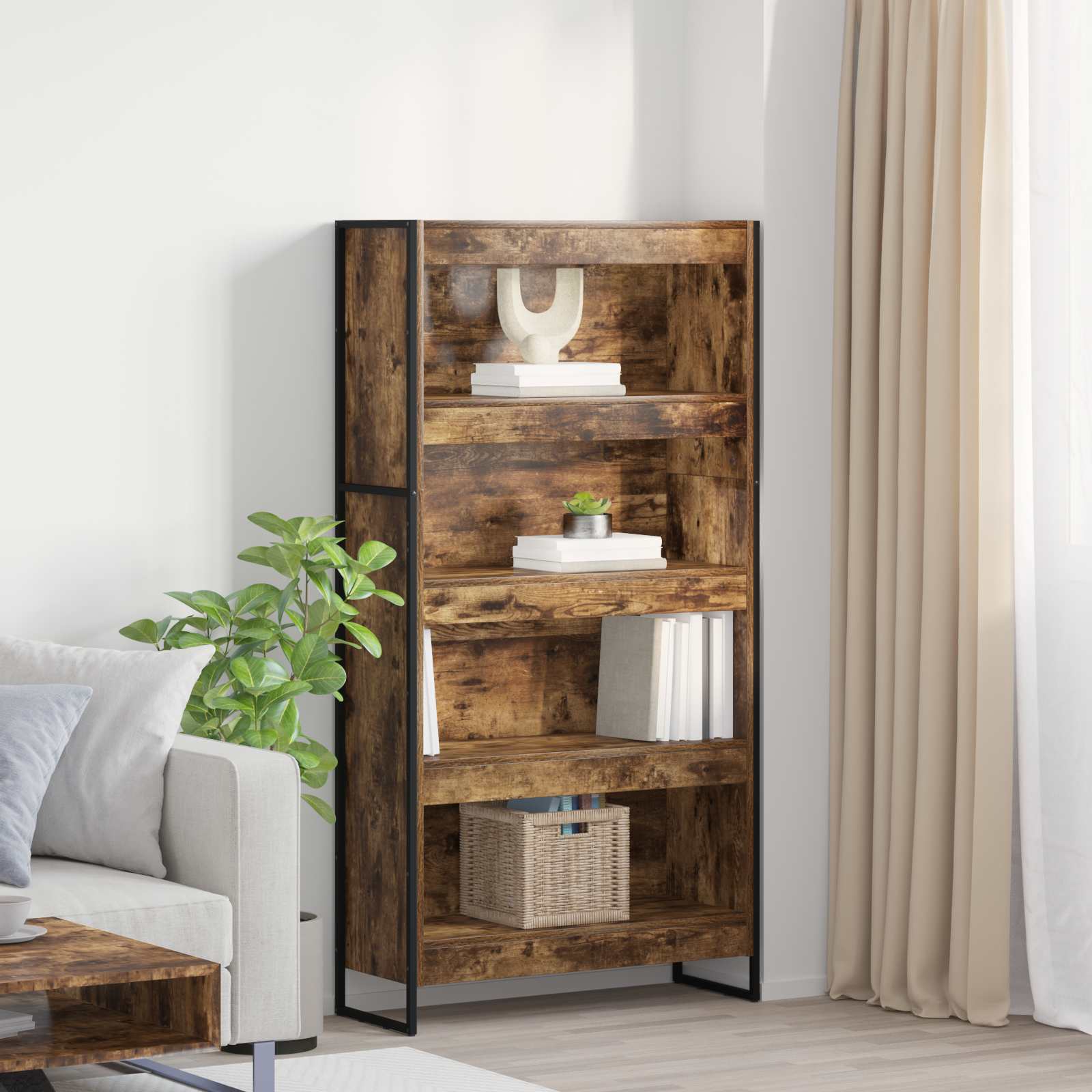 Boekenkast 2 pcs Rook Eik 80 x 30 x 155 cm Bewerkt hout