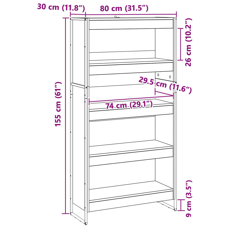 Boekenkast 2 pcs Grijs Sonoma 80 x 30 x 155 cm Bewerkt hout