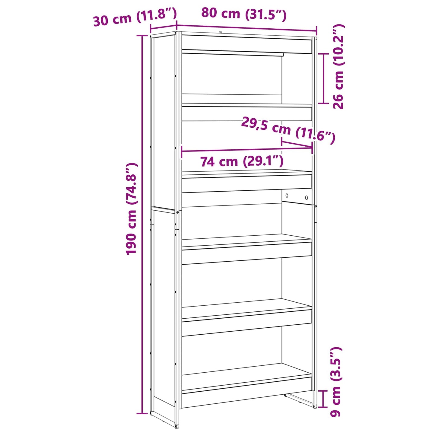 Boekenkast 2 pcs Sonoma 80 x 30 x 155 cm Bewerkt hout