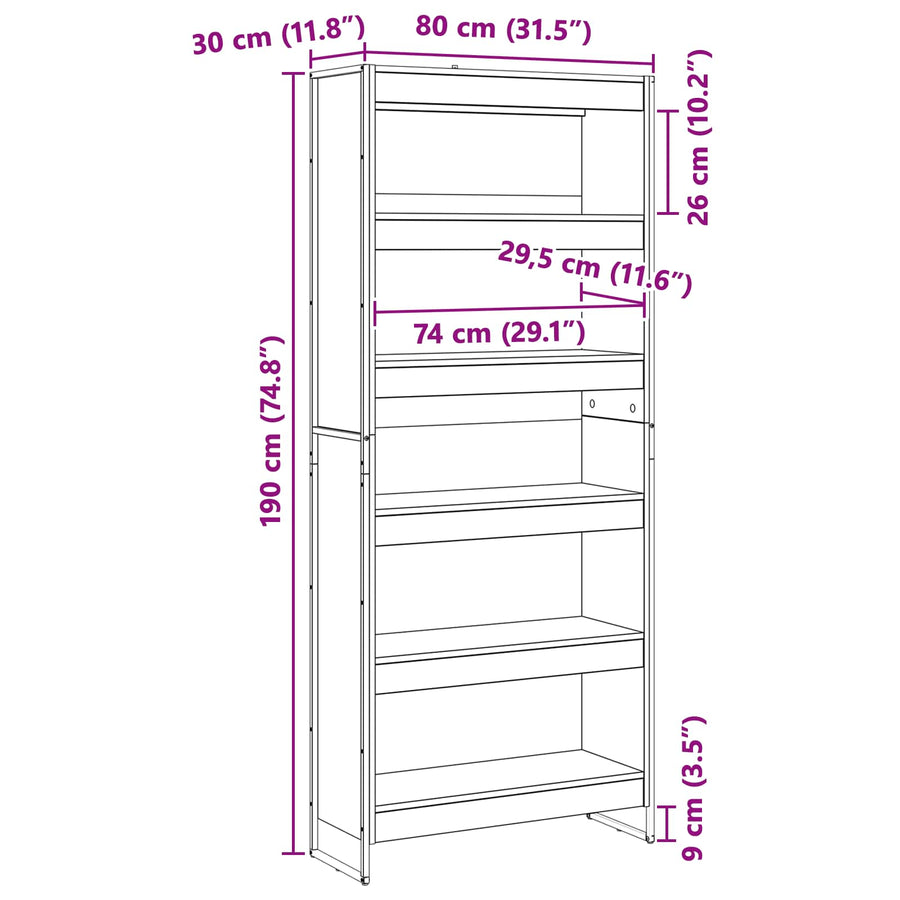 Boekenkast 2 pcs Grijs Sonoma 80 x 30 x 155 cm Bewerkt hout