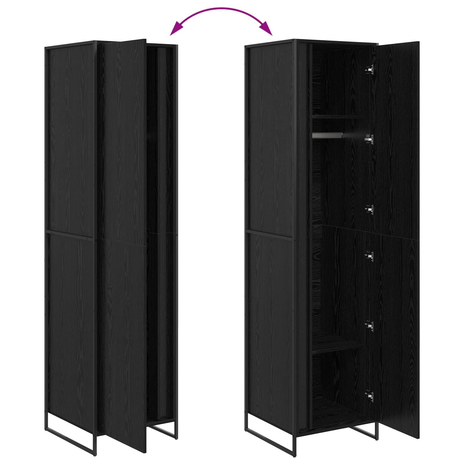 Warderobe 2 pcs Zwart Eiken 50 x 50 x 200 cm Bewerkt hout