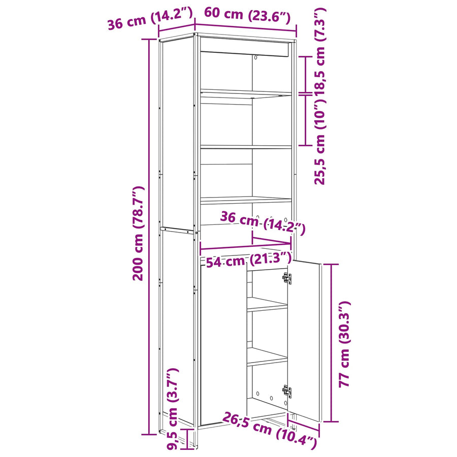 Hoge Kasten 2 pcs Grijs Sonoma 60 x 36 x 300 cm Bewerkt hout