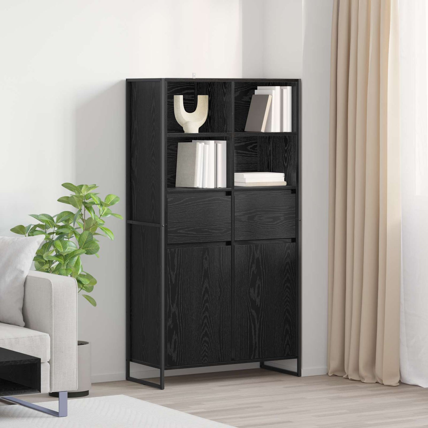 Dressoir 2 pcs Zwart Eiken 81 x 36 x 150.5 cm Bewerkt hout