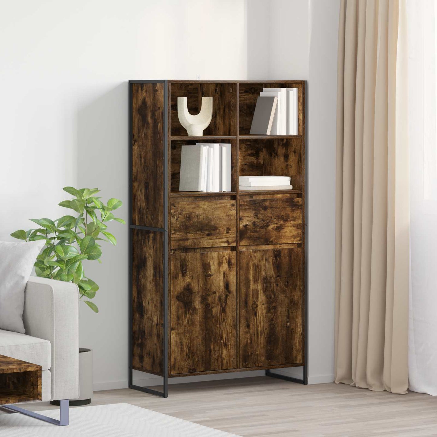 Dressoir 2 pcs Rook Eik 81 x 36 x 150.5 cm Bewerkt hout