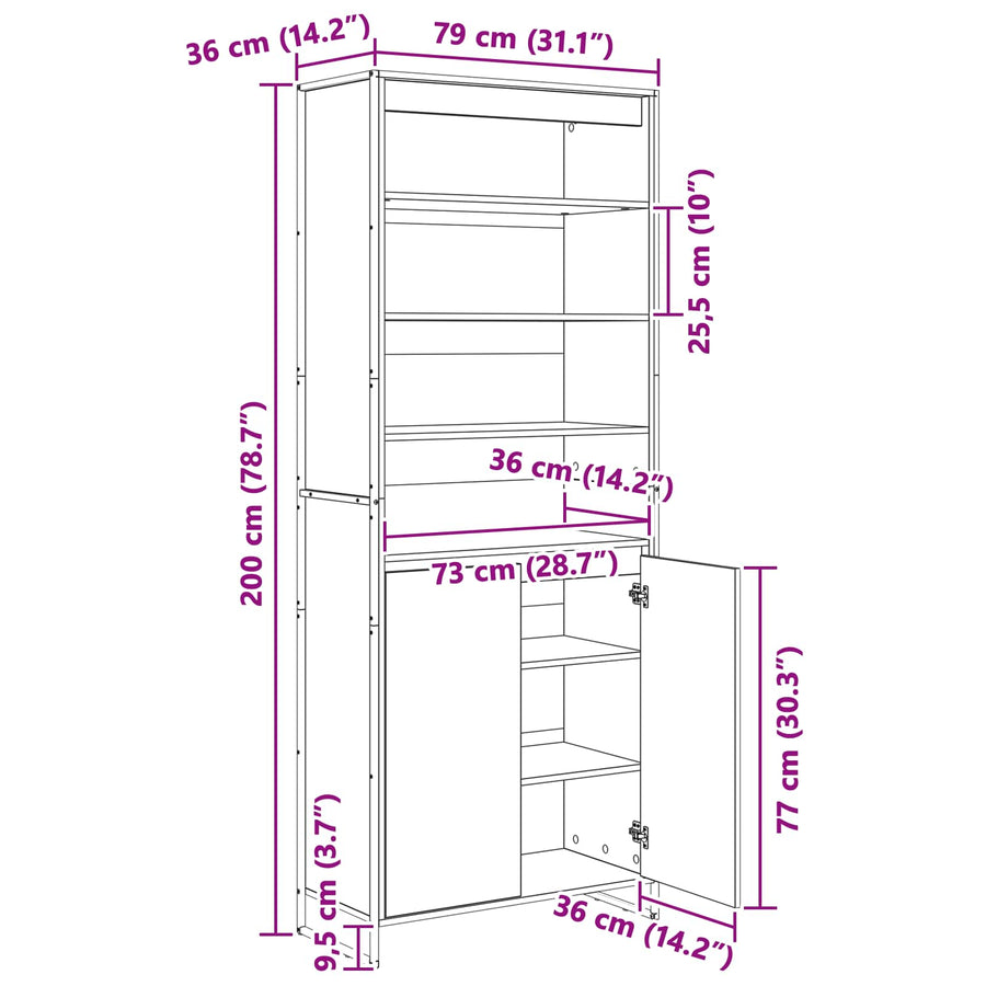 Hoge Kasten 2 pcs Zwart Eiken 60 x 36 x 300 cm Bewerkt hout