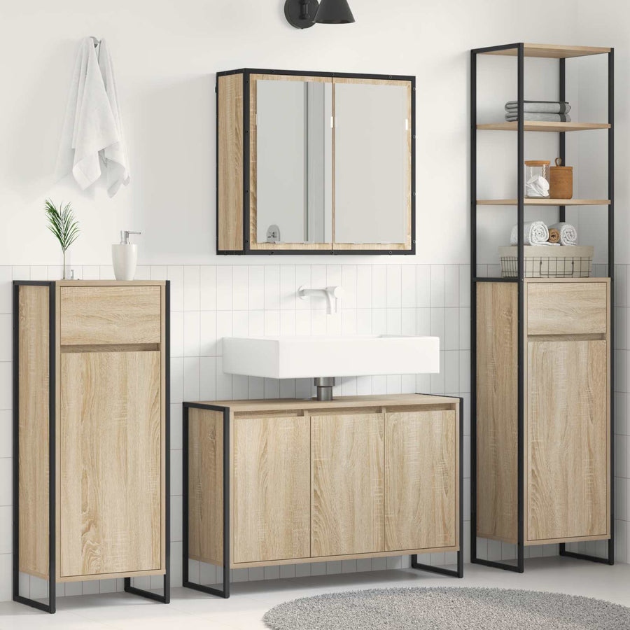 Badkamermeubelset met lade met plank Sonoma Eiken Bewerkt hout