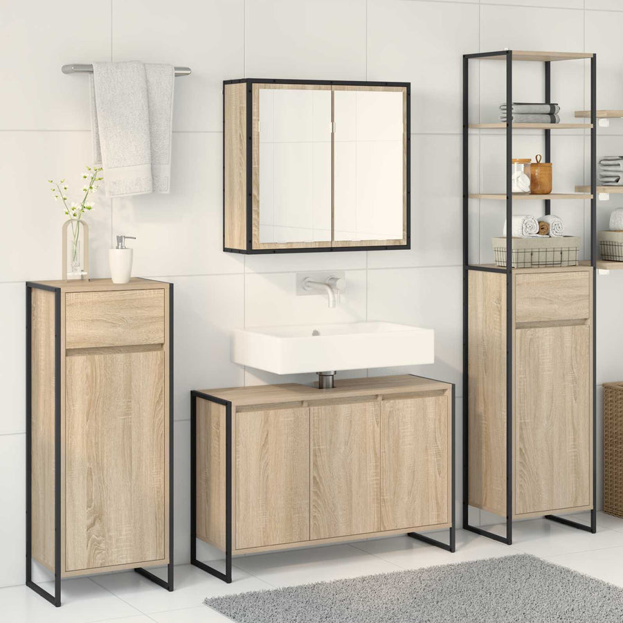 Badkamermeubelset met lade met plank Sonoma Eiken Bewerkt hout