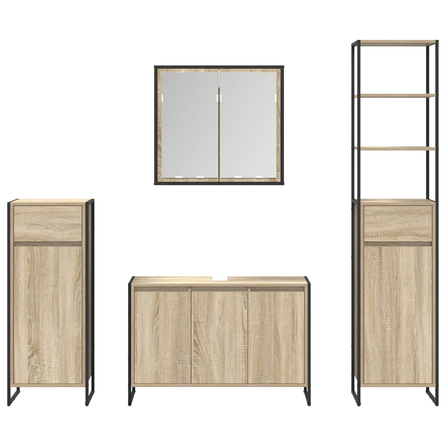 Badkamermeubelset met lade met plank Sonoma Eiken Bewerkt hout