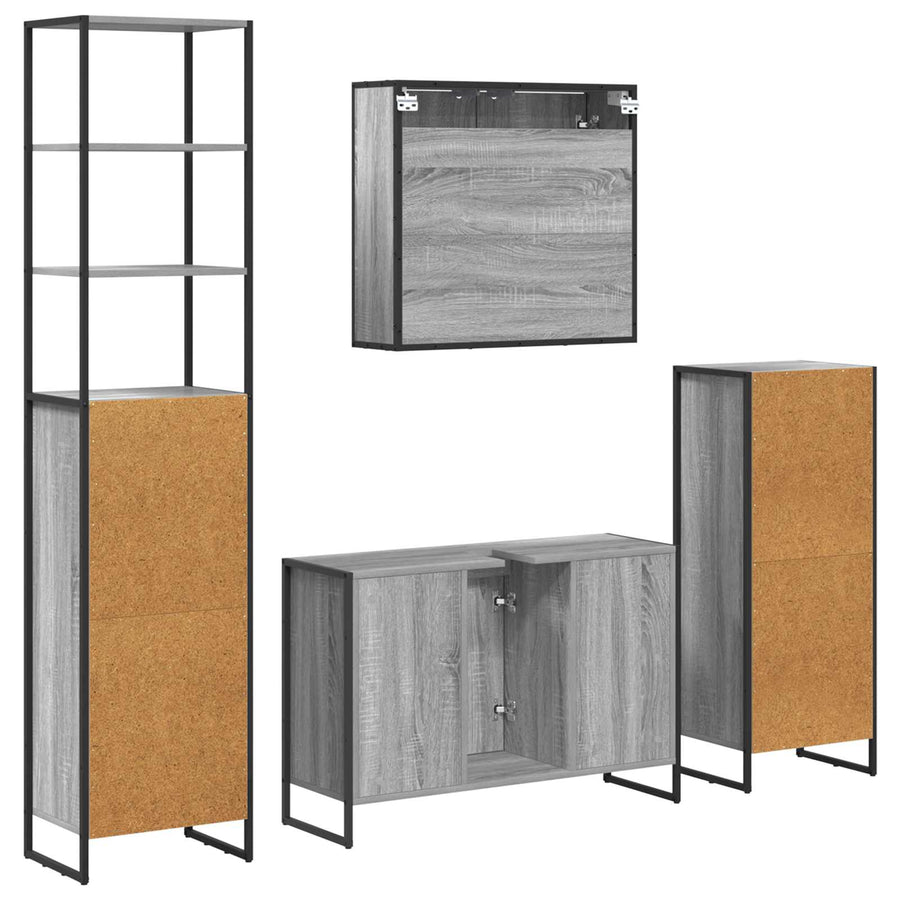 Badkamermeubelset met lade met plank Grijs Sonoma Bewerkt hout