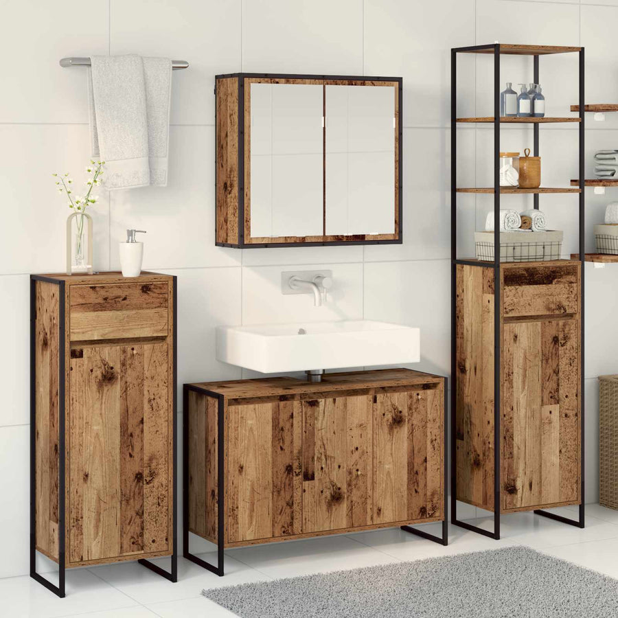 Badkamermeubelset met lade met plank Oudhout Bewerkt hout