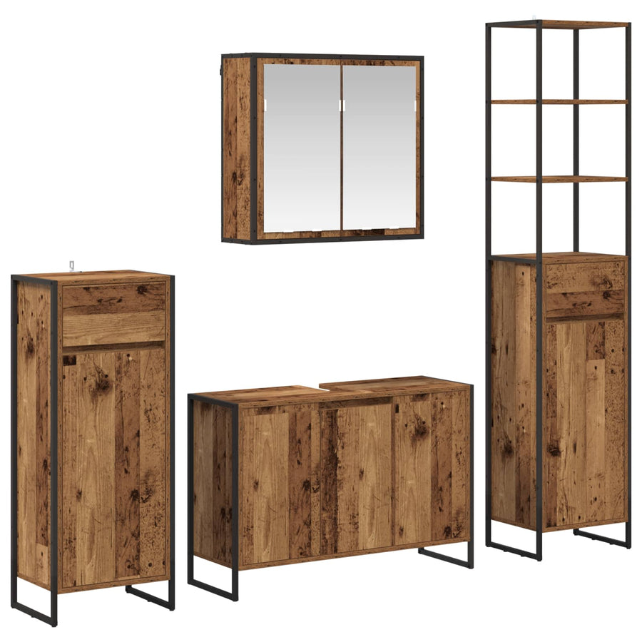 Badkamermeubelset met lade met plank Oudhout Bewerkt hout