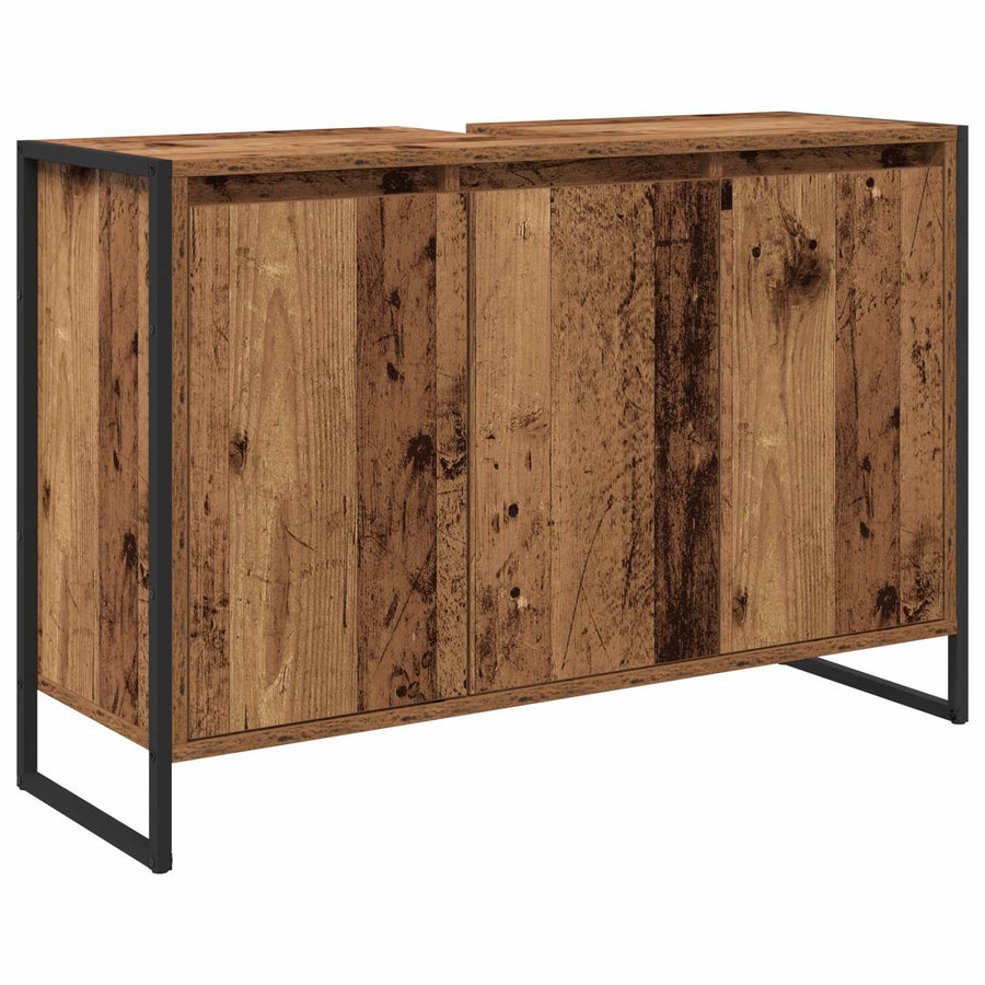 Badkamermeubelset met lade met plank Oudhout Bewerkt hout