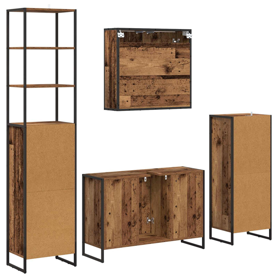 Badkamermeubelset met lade met plank Oudhout Bewerkt hout