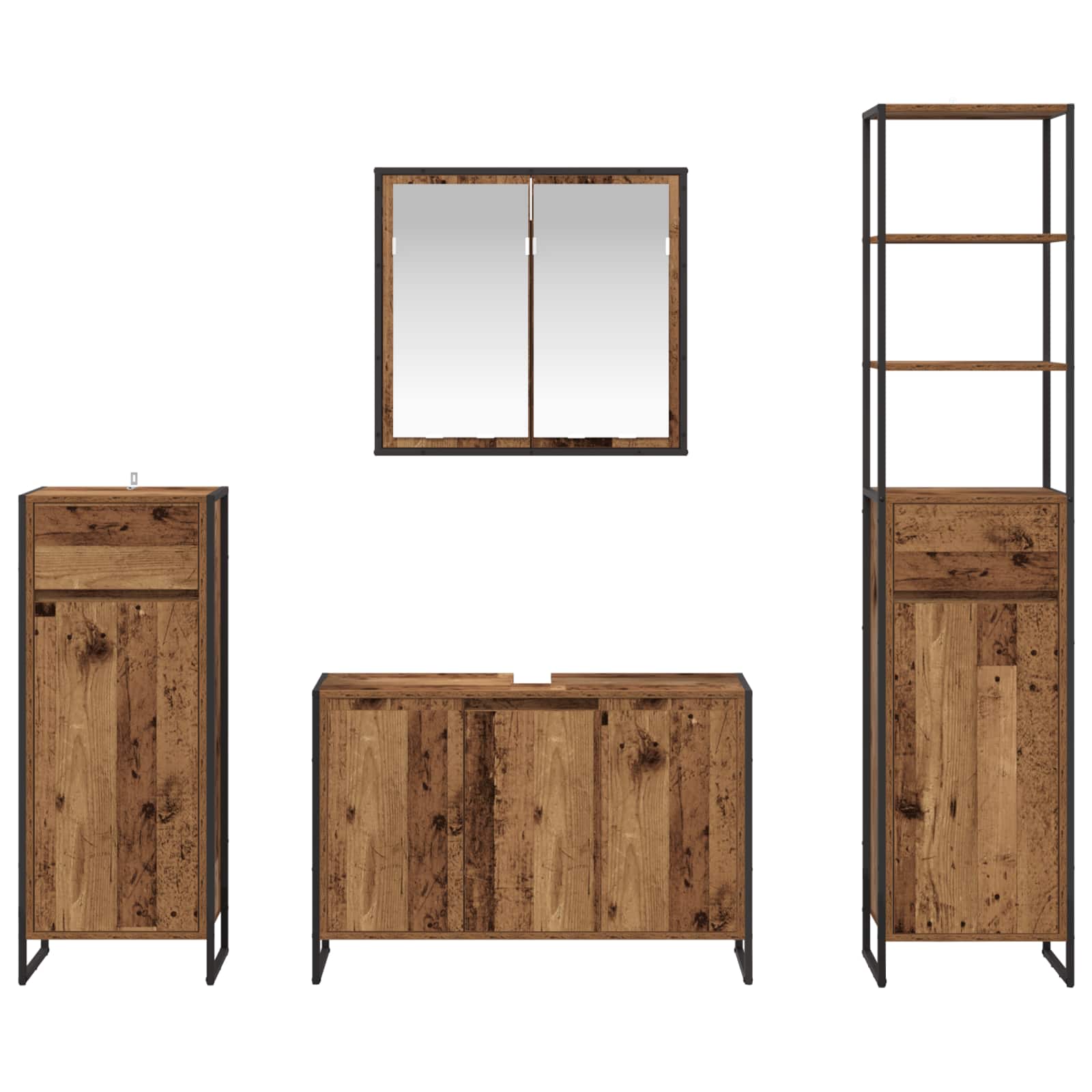 Badkamermeubelset met lade met plank Oudhout Bewerkt hout