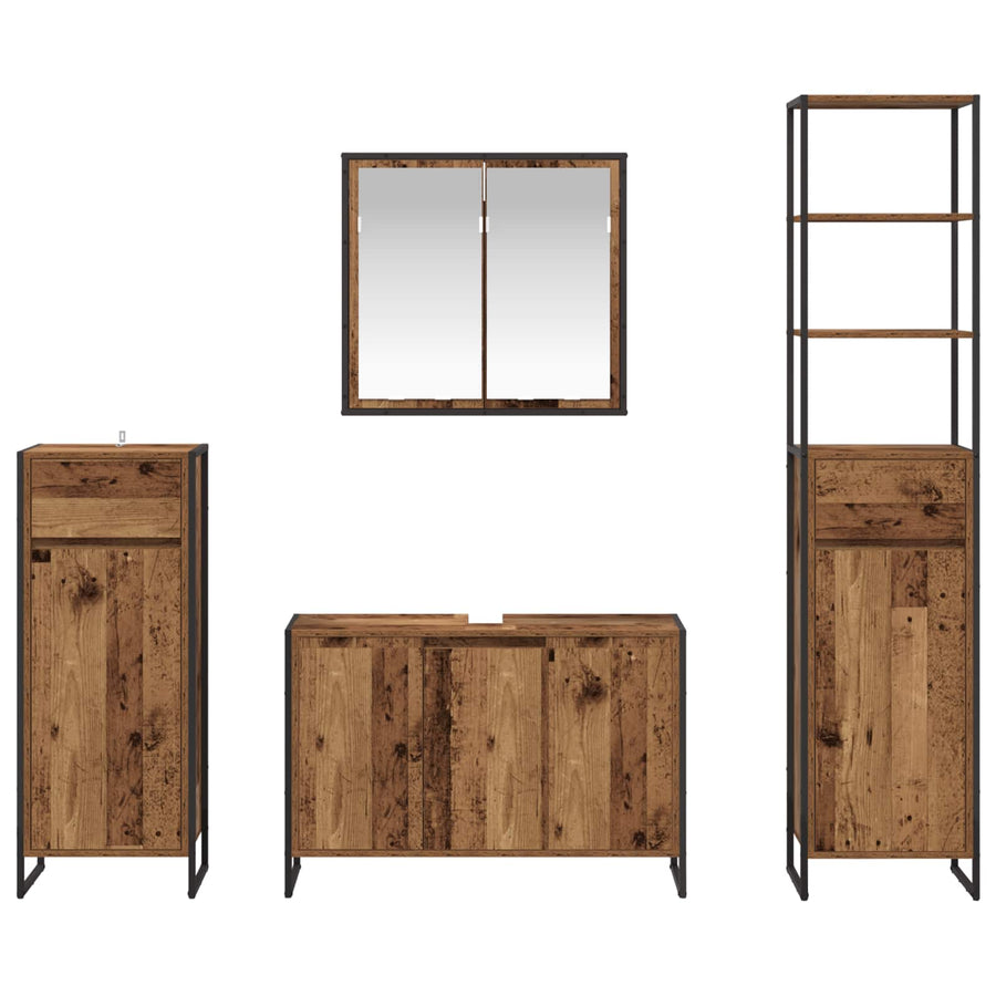 Badkamermeubelset met lade met plank Oudhout Bewerkt hout