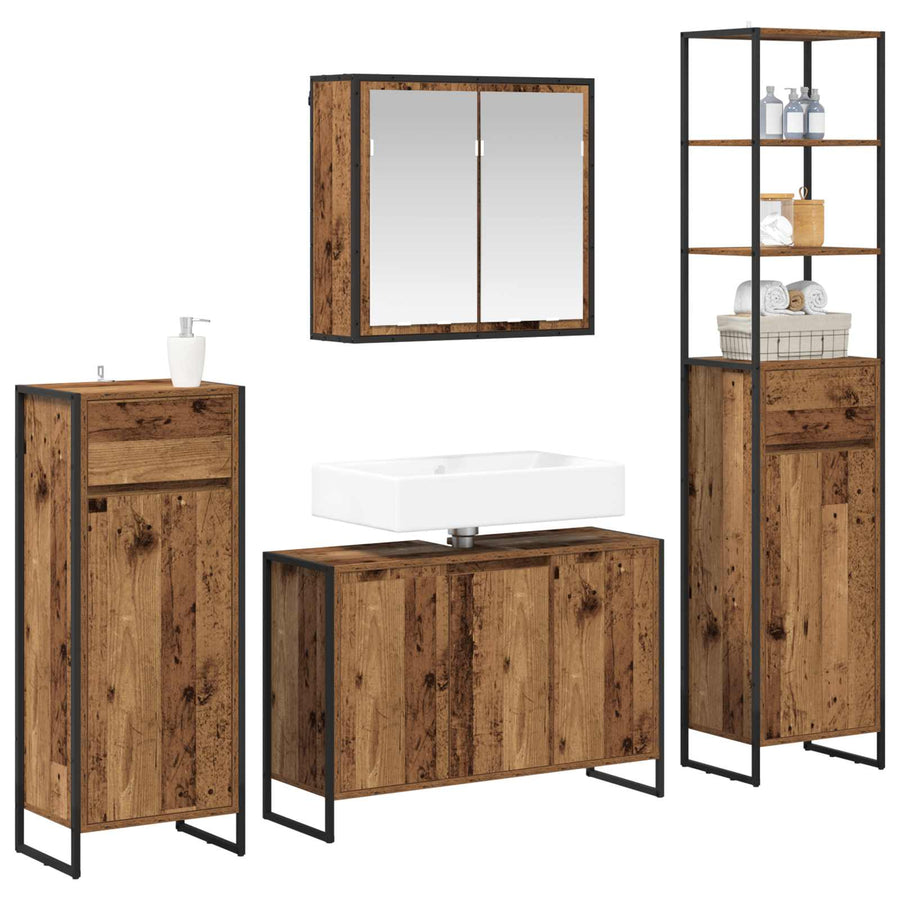 Badkamermeubelset met lade met plank Oudhout Bewerkt hout