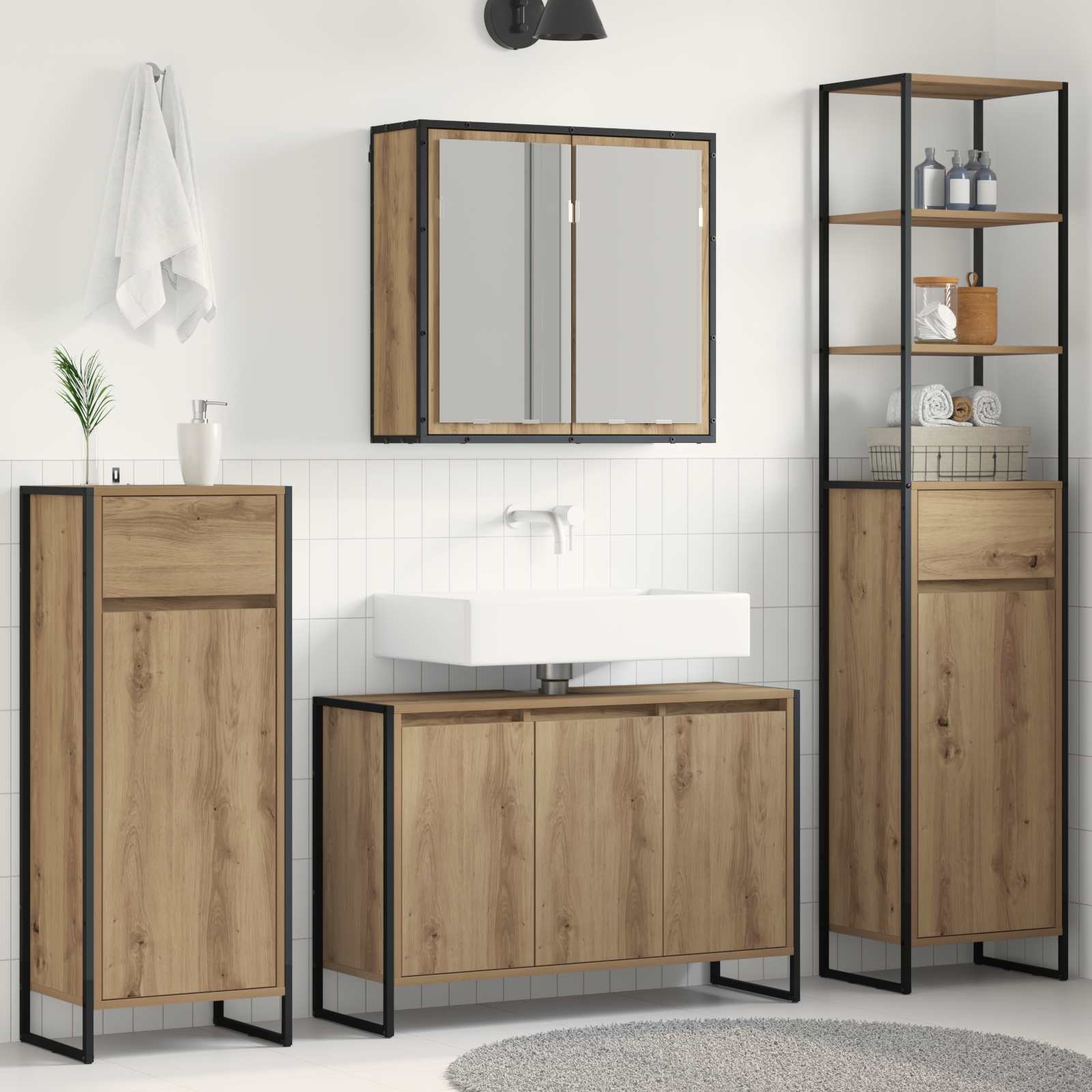Badkamermeubelset met lade met plank Artisan Eiken Bewerkt hout