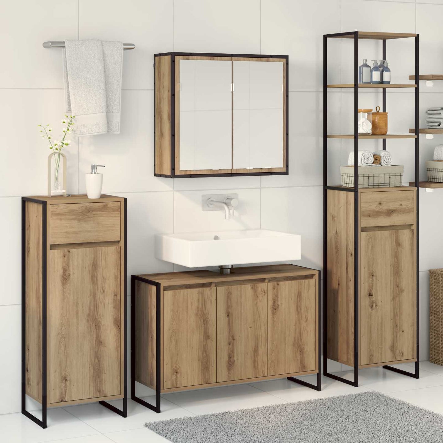 Badkamermeubelset met lade met plank Artisan Eiken Bewerkt hout
