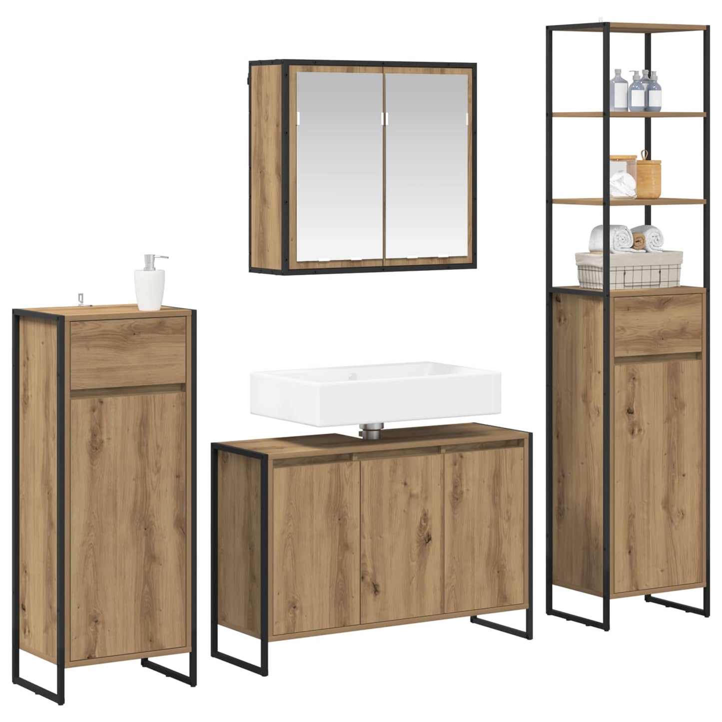 Badkamermeubelset met lade met plank Artisan Eiken Bewerkt hout