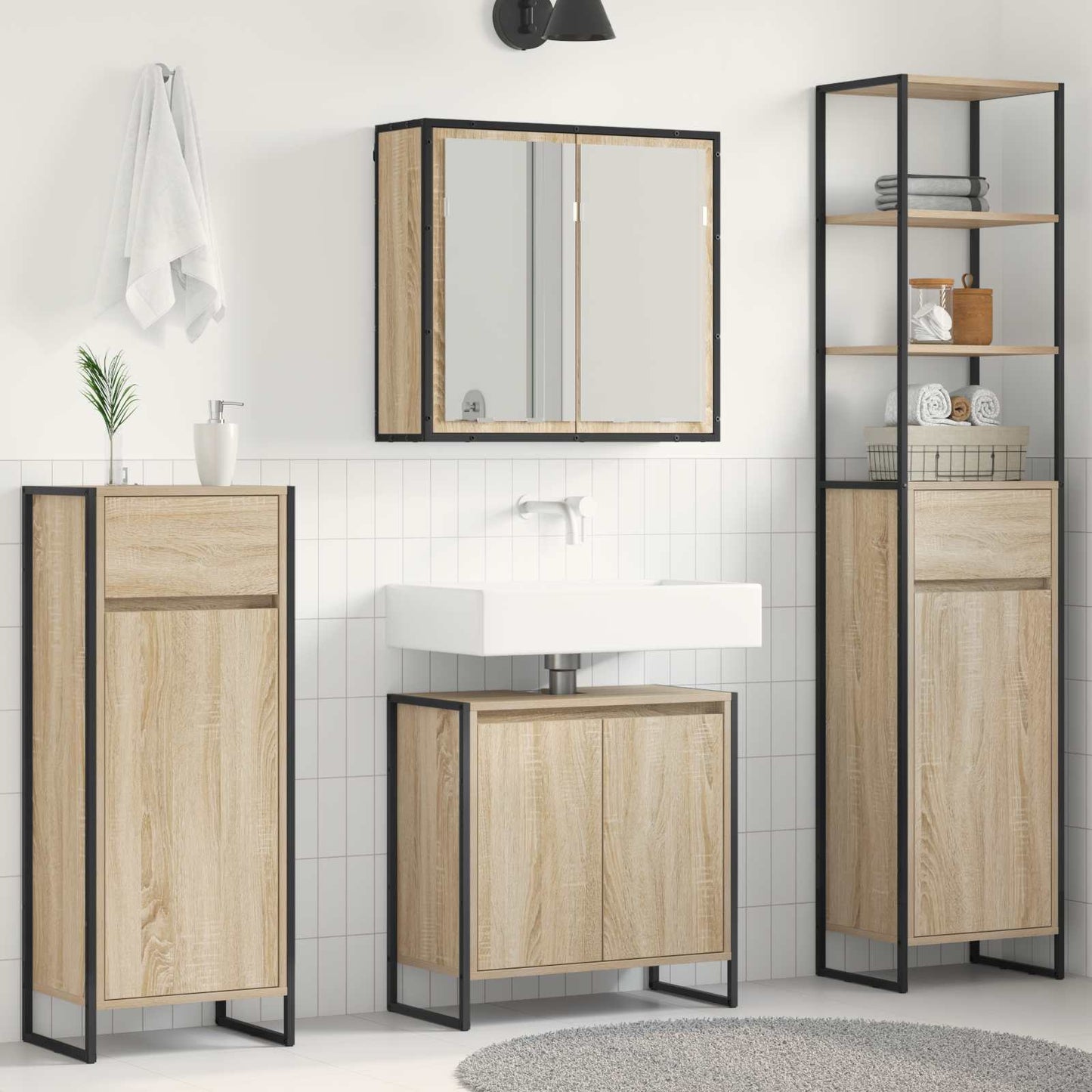 Badkamermeubelset met lade met plank Sonoma Eiken Bewerkt hout