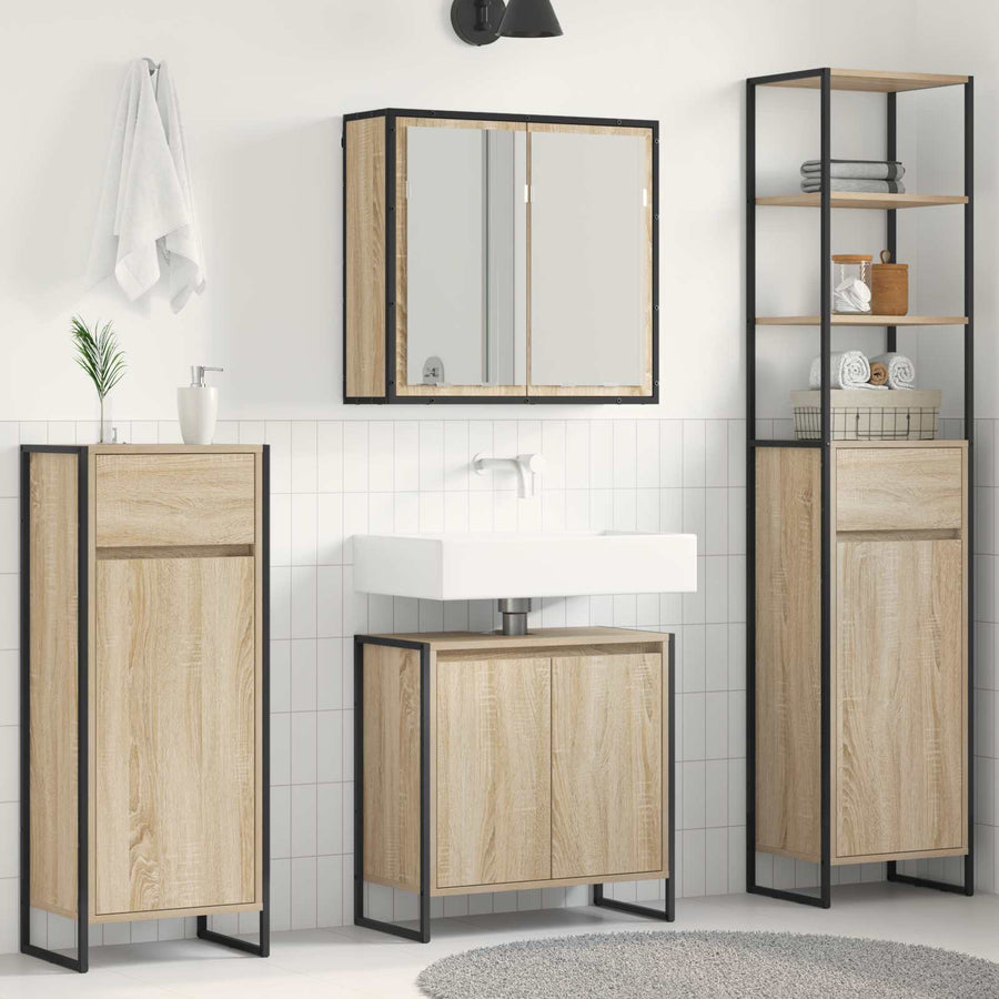 Badkamermeubelset met lade met plank Sonoma Eiken Bewerkt hout